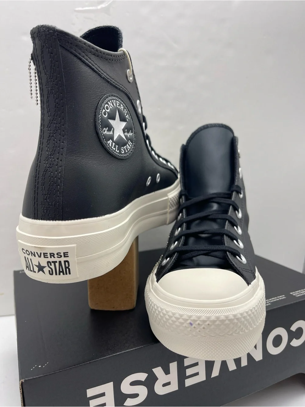Converse A15473C CTAS LIFT HI Leather BLACK/EGRET/SILVER Platform Sneakers